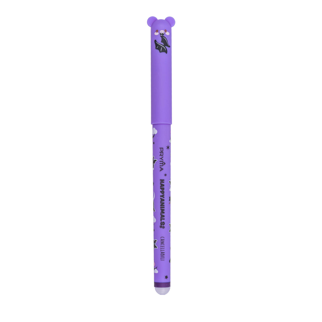 Pryma Penna Gel Cancellabile Happy Animals 0.7mm – Inchiostro Viola Pipistrello per Scuola