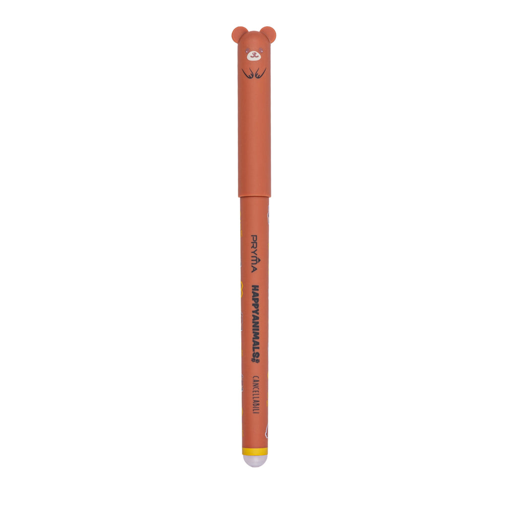 Pryma Penna Gel Cancellabile Happy Animals 0.7mm – Inchiostro Giallo Orsetto per Scuola