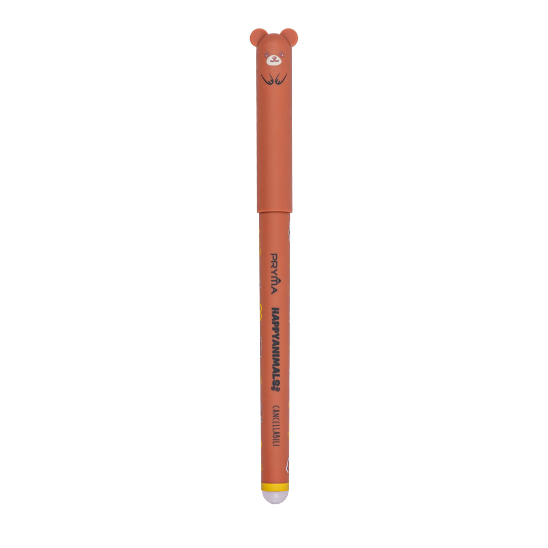Pryma Penna Gel Cancellabile Happy Animals 0.7mm – Inchiostro Giallo Orsetto per Scuola