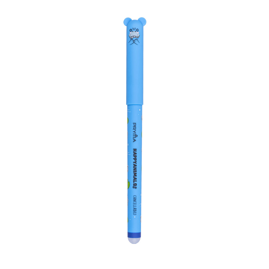 Pryma Penna Gel Cancellabile Happy Animals 0.7mm – Inchiostro Blu Ippopotamo per Scuola