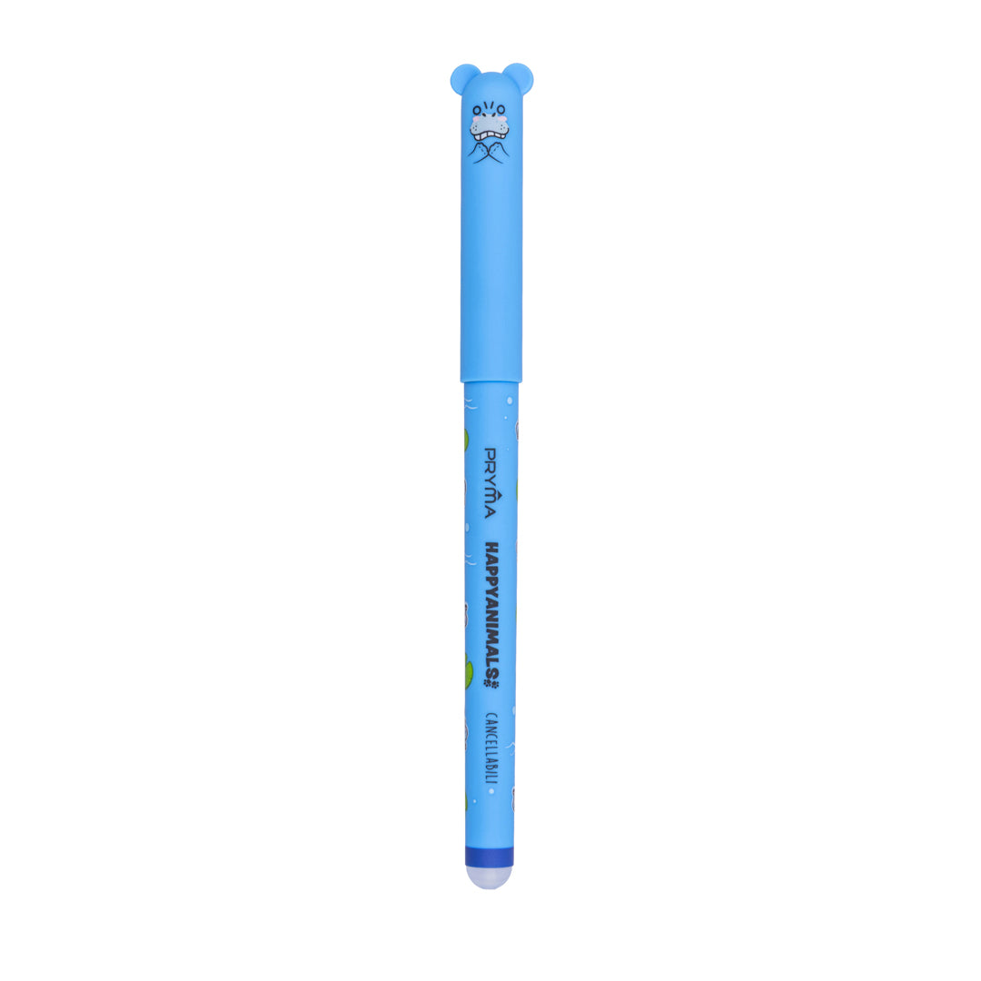 Pryma Penna Gel Cancellabile Happy Animals 0.7mm – Inchiostro Blu Ippopotamo per Scuola