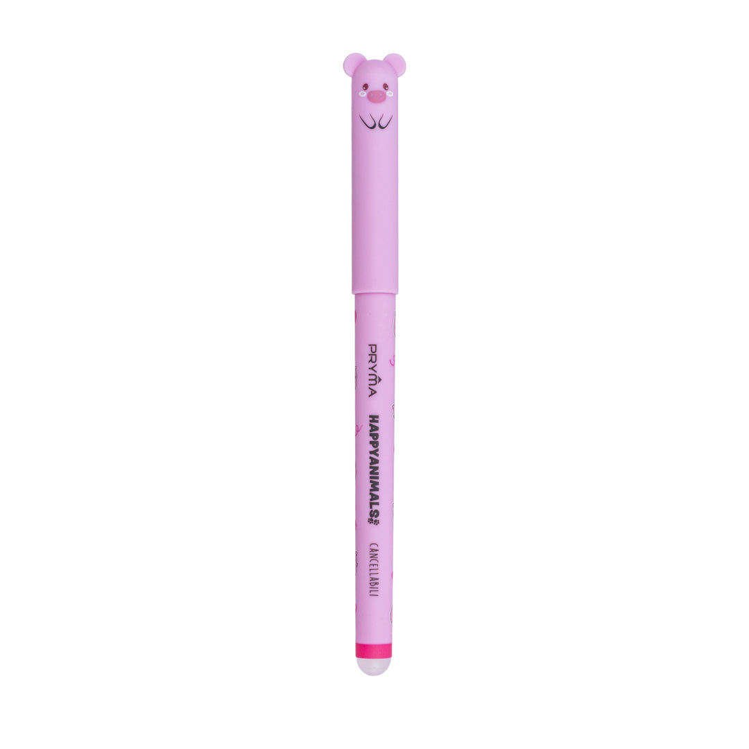 Pryma Penna Gel Cancellabile Happy Animals 0.7mm – Inchiostro Rosa Maialino per Scuola