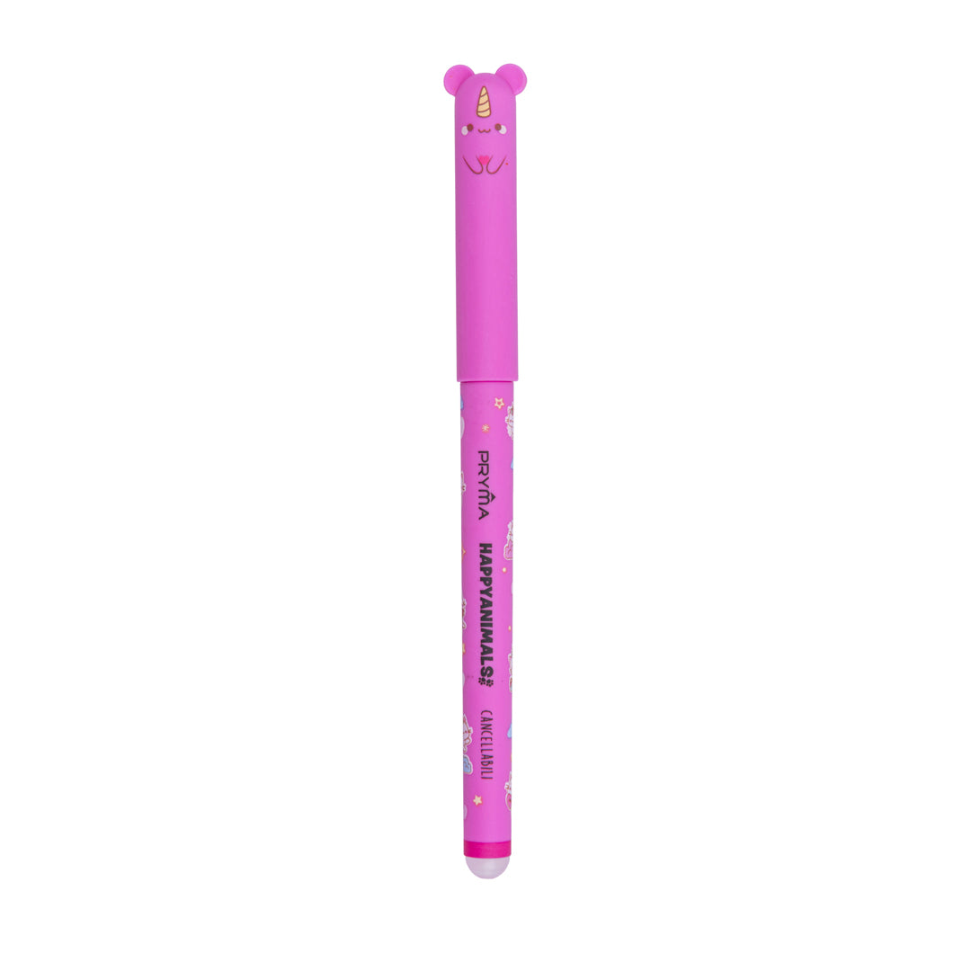 Pryma Penna Gel Cancellabile Happy Animals 0.7mm – Inchiostro Fucsia Unicorno per Scuola