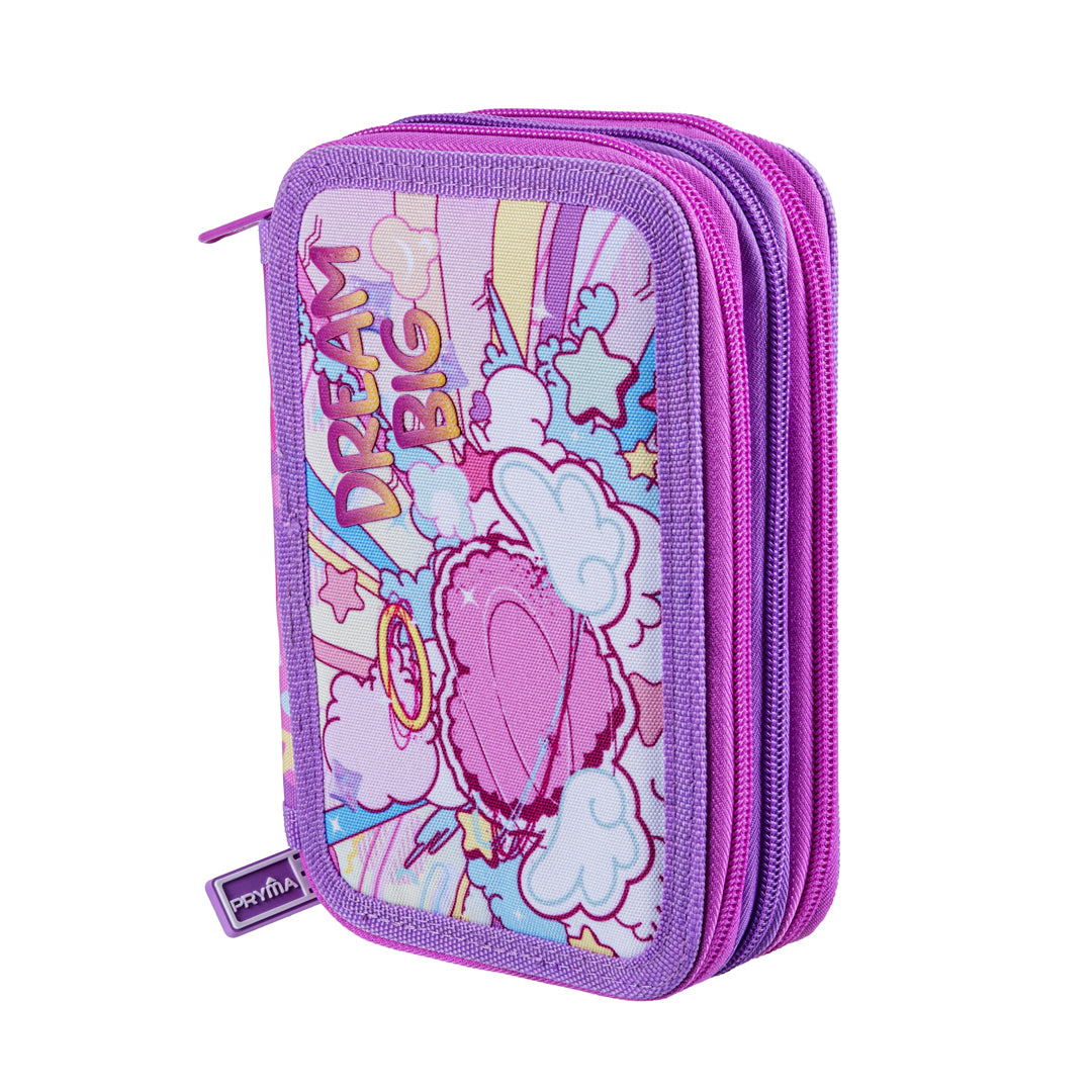 Pryma Astuccio 3 Zip Dream 20x13x7cm – Astuccio Triplo Scuola, Cuore Alato Glitter Dream Big