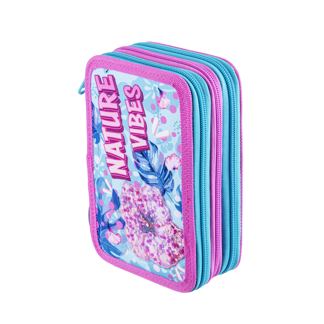 Pryma Astuccio 3 Zip Nature 20x13x7cm – Astuccio Triplo Scuola, Grafica Floreale Nature Vibes