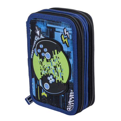 Pryma Astuccio 3 Zip Game 20x13x7cm – Astuccio Triplo Scuola, Grafica Gaming Press Start