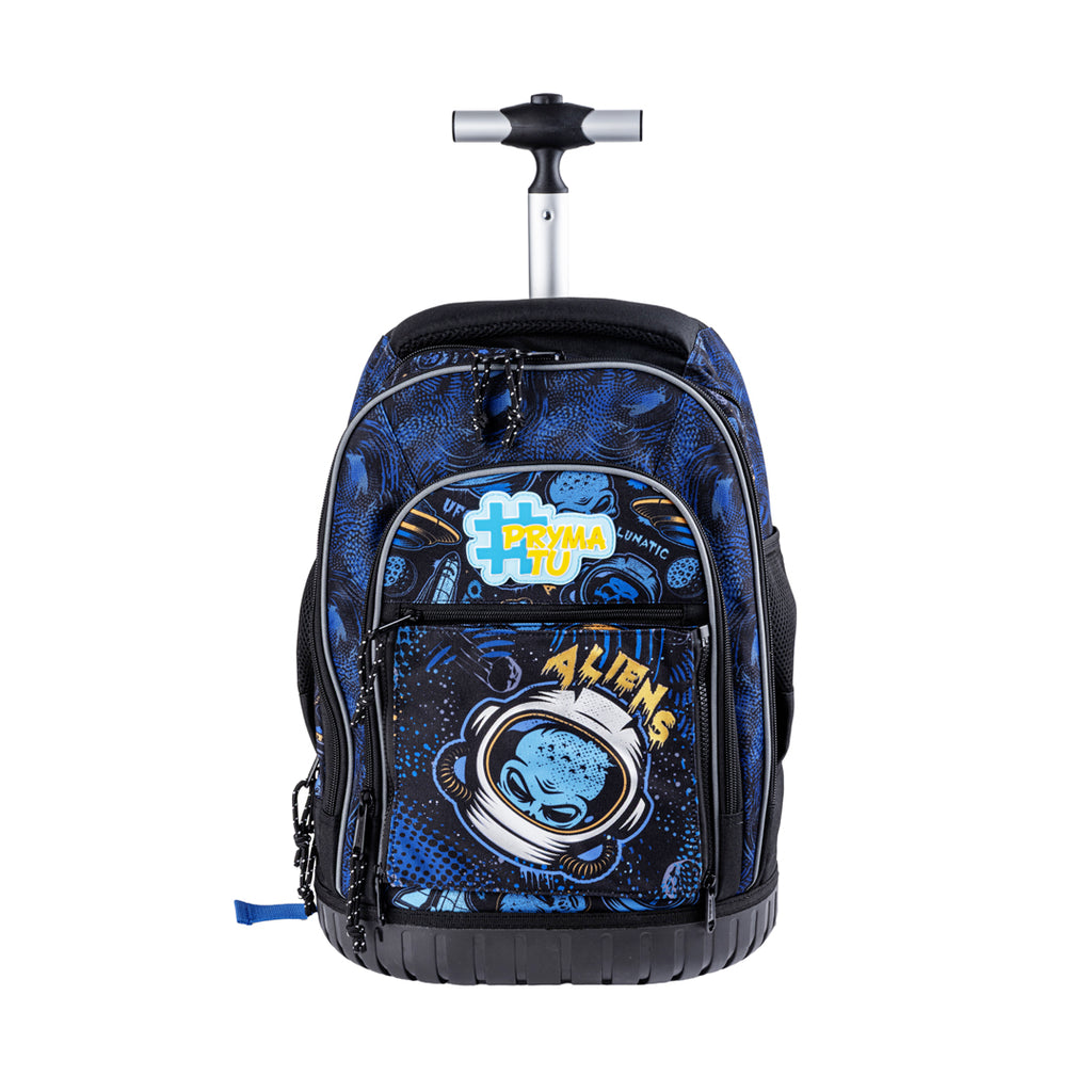 Pryma Trolley Scuola Alien 47x24x33cm – Zaino con Ruote 3 Scomparti, Spaziale Alien Cosmic