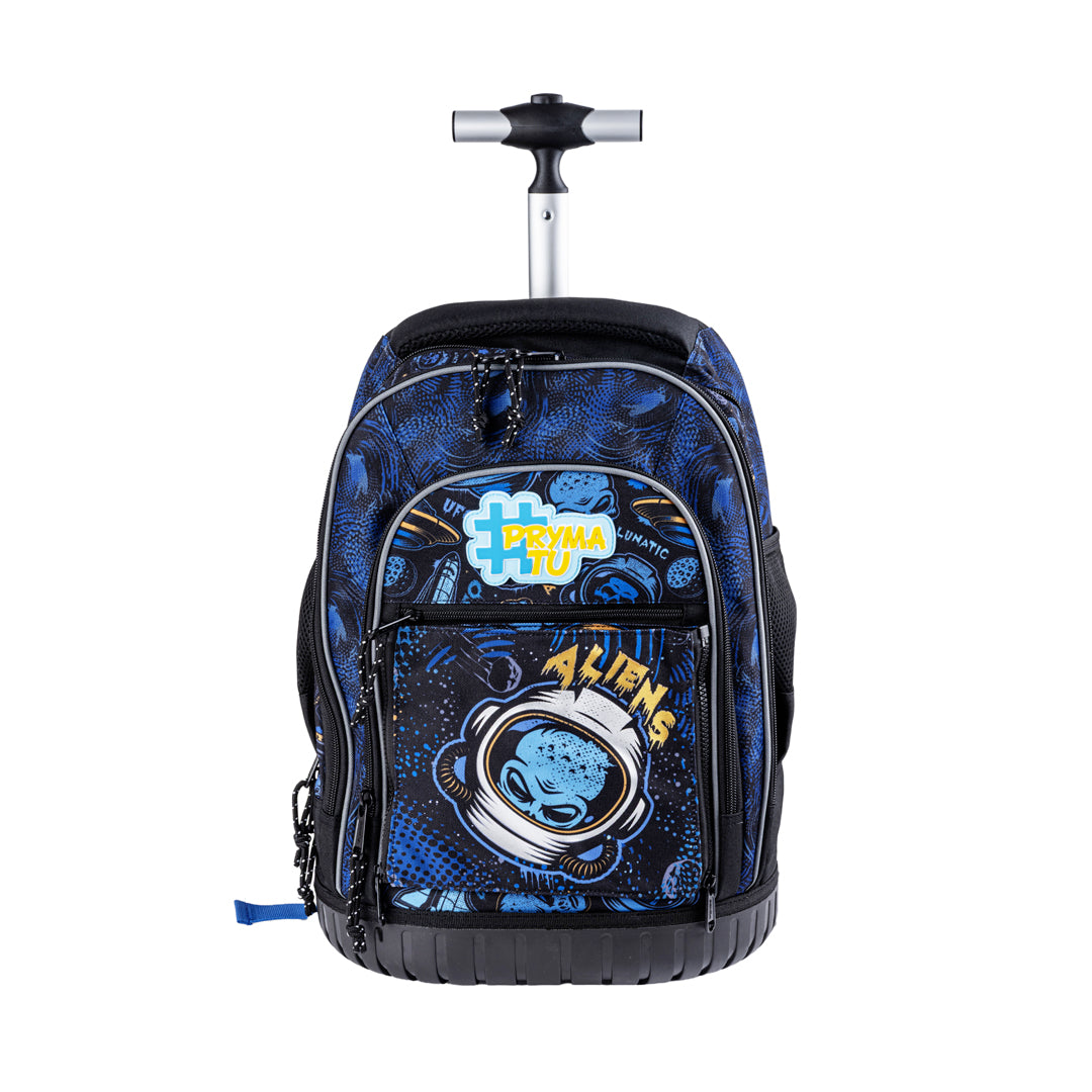 Pryma Trolley Scuola Alien 47x24x33cm – Zaino con Ruote 3 Scomparti, Spaziale Alien Cosmic