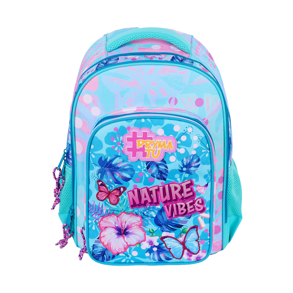 Pryma Zaino Scuola Nature 43x25x30cm – Zaino 3 Scomparti, Grafica Floreale Nature Vibes