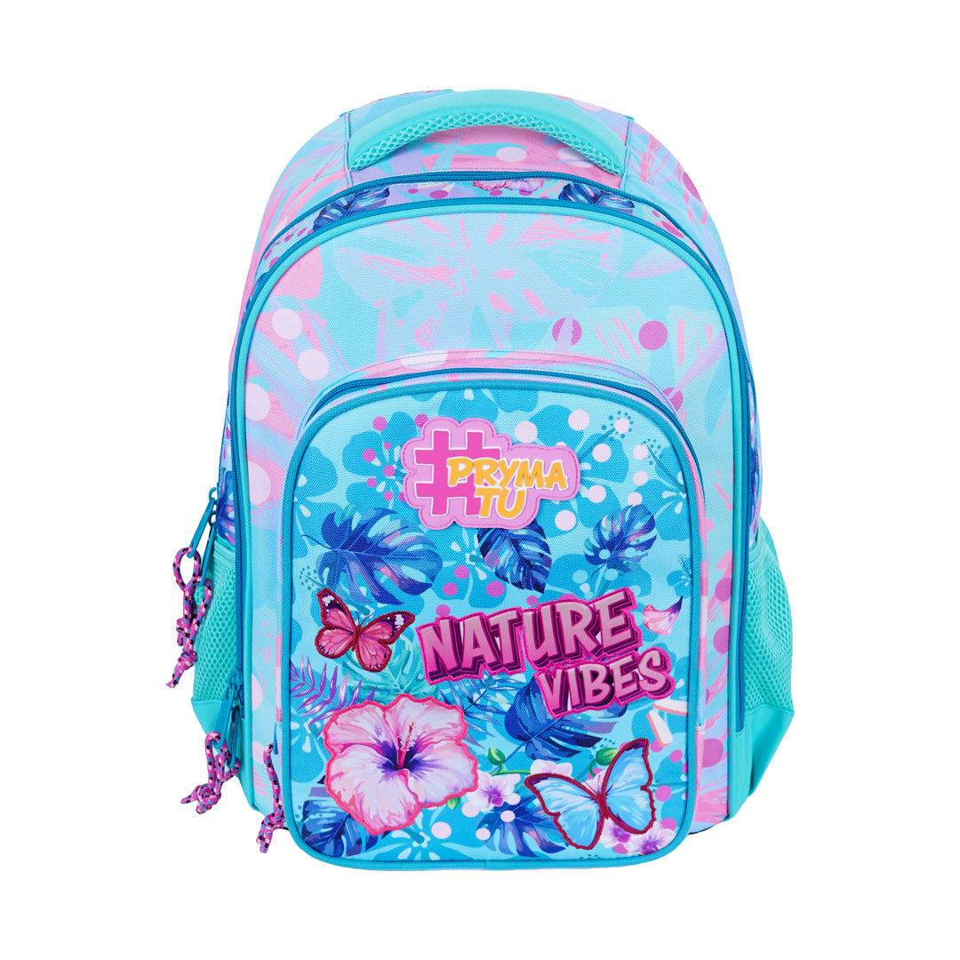 Pryma Zaino Scuola Nature 43x25x30cm – Zaino 3 Scomparti, Grafica Floreale Nature Vibes