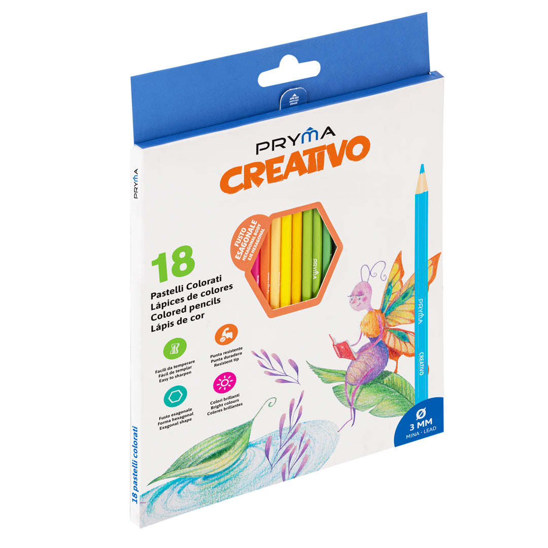 Pryma Confezione 18 Pastelli Colorati – Matite Colorate Esagonali per Scuola, Mina 3.0mm Resistente