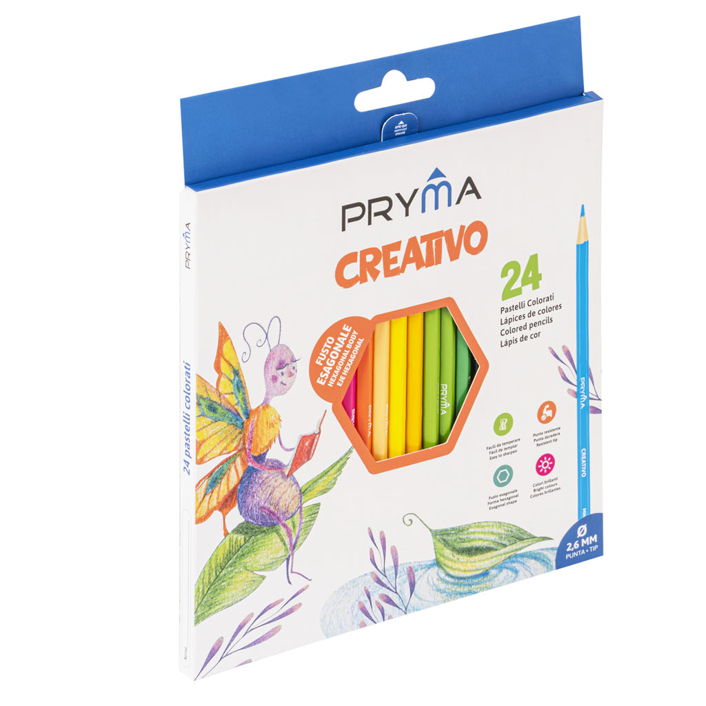 Pryma Confezione 24 Pastelli Colorati – Matite Colorate Esagonali per Scuola, Mina 3.0mm Resistente