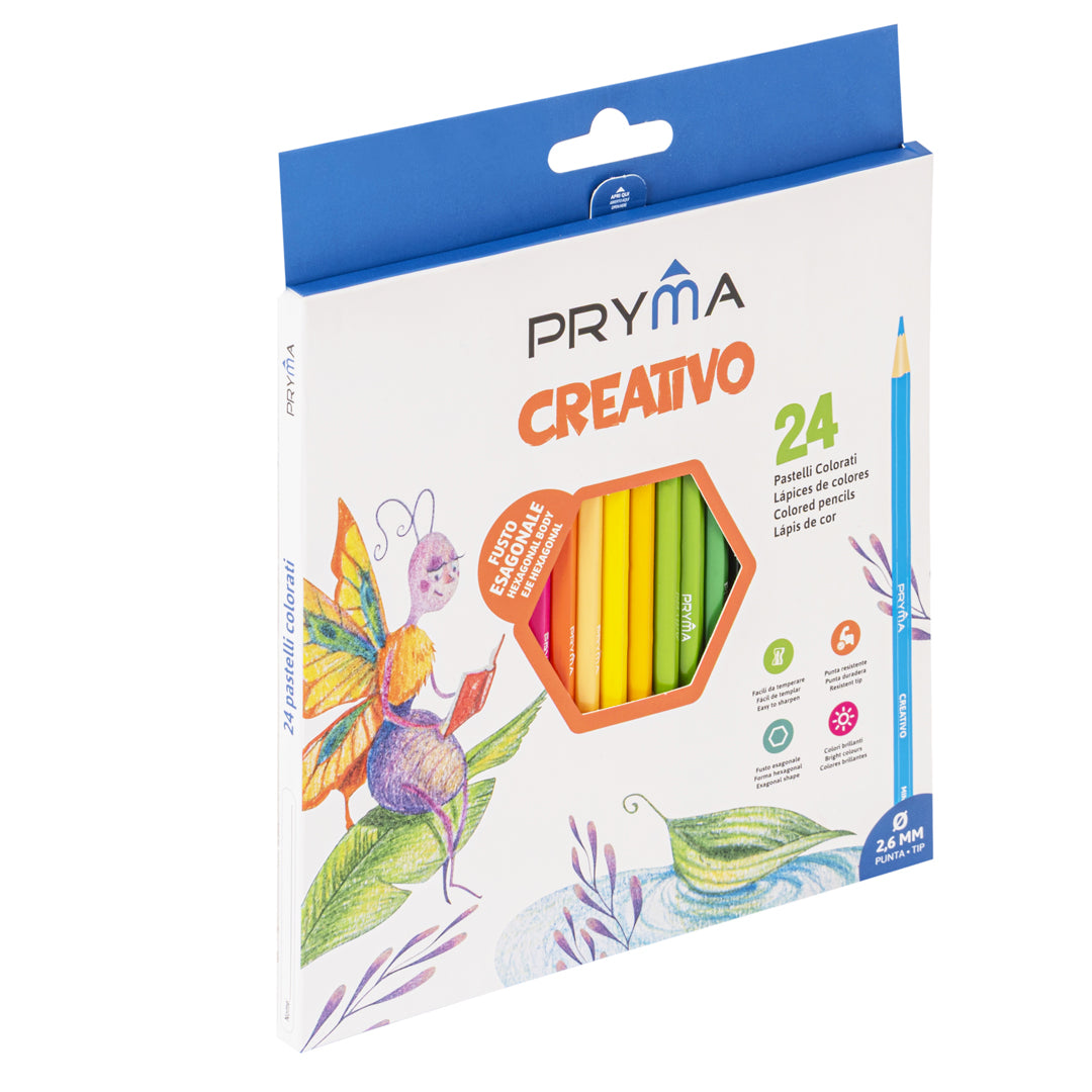 Pryma Confezione 24 Pastelli Colorati – Matite Colorate Esagonali per Scuola, Mina 3.0mm Resistente