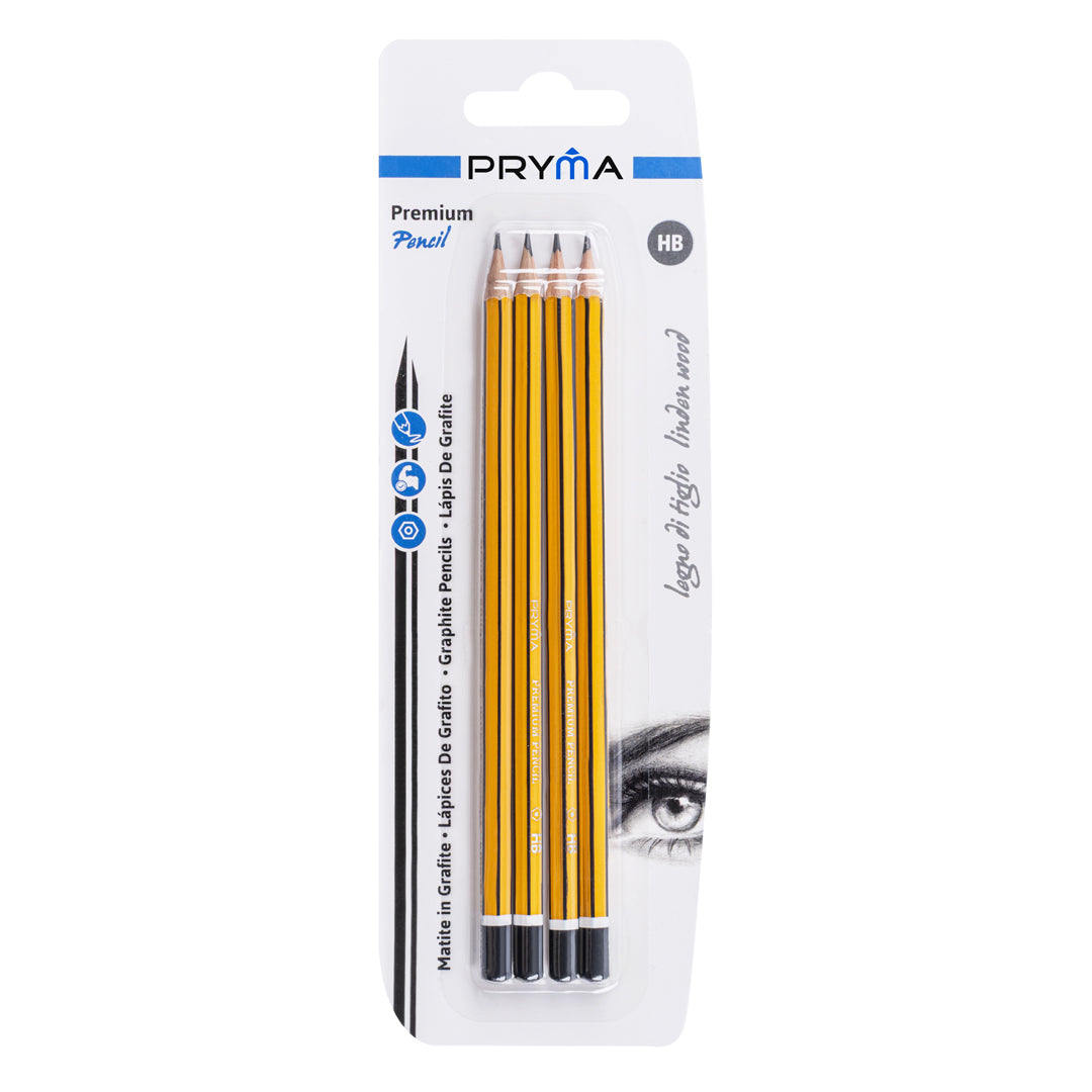 Pryma Blister 4 Matite Grafite HB – Matite Eleganti per Scuola e Disegno Tecnico, Legno di Tiglio