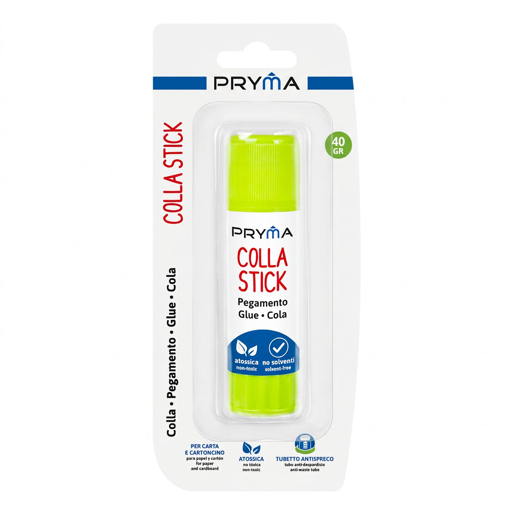 Pryma Colla Stick Maxi 40g – Colla Solida Atossica Senza Solventi per Scuola e Ufficio, Blister
