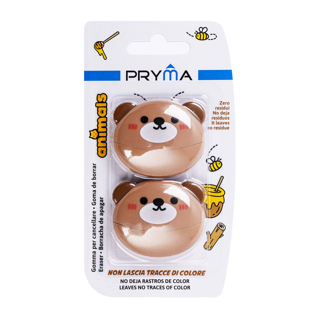 Pryma Set 2 Gomme a Forma di Orso Animals – Gomme Sagomate in TPR per Scuola, Non Lascia Tracce