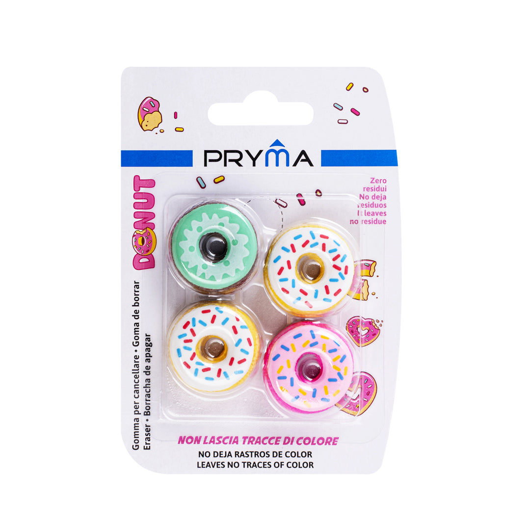 Pryma Set 4 Gomme a Forma di Ciambella Donut – Gomme Sagomate per Scuola e Bambini, Blister