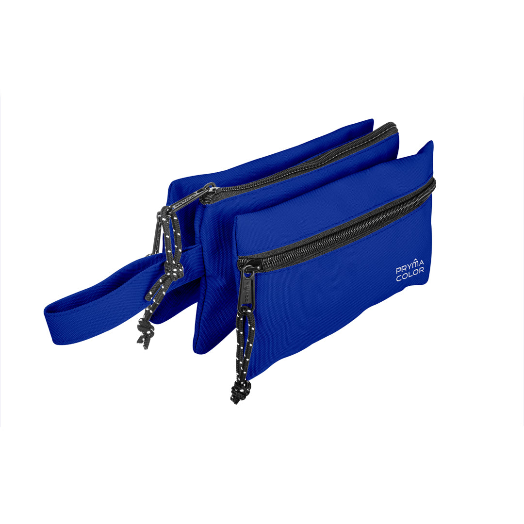 Pryma Astuccio 3 Zip Classic 21x11cm – Portapenne Triplo con Maniglia per Scuola, Blu