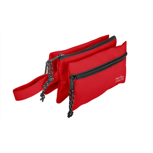 Pryma Astuccio 3 Zip Classic 21x11cm – Portapenne Triplo con Maniglia per Scuola, Rosso