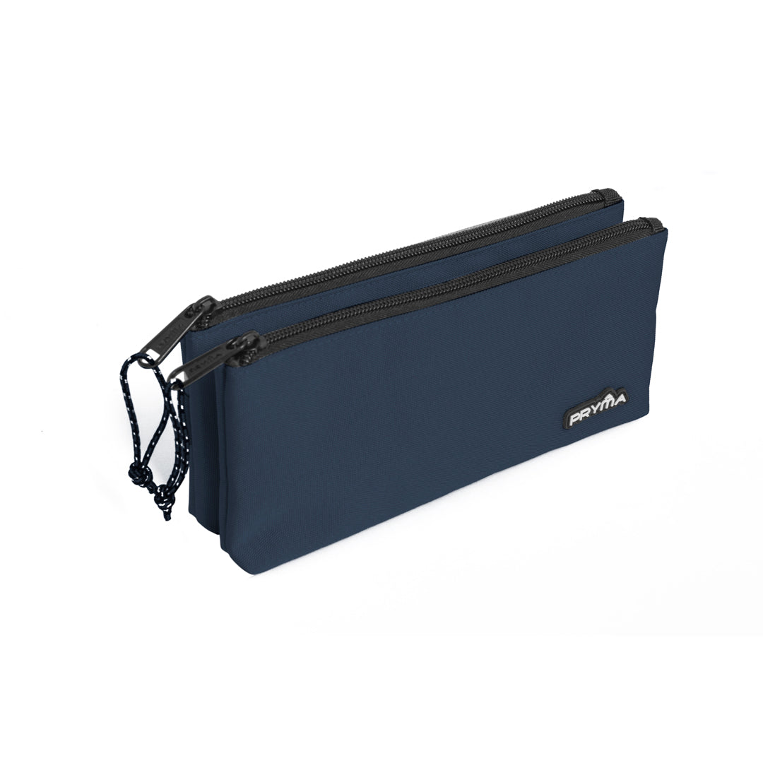 Pryma Astuccio 2 Zip Classic 22x11cm – Portapenne Doppio Alta Capienza per Scuola, Blu Scuro