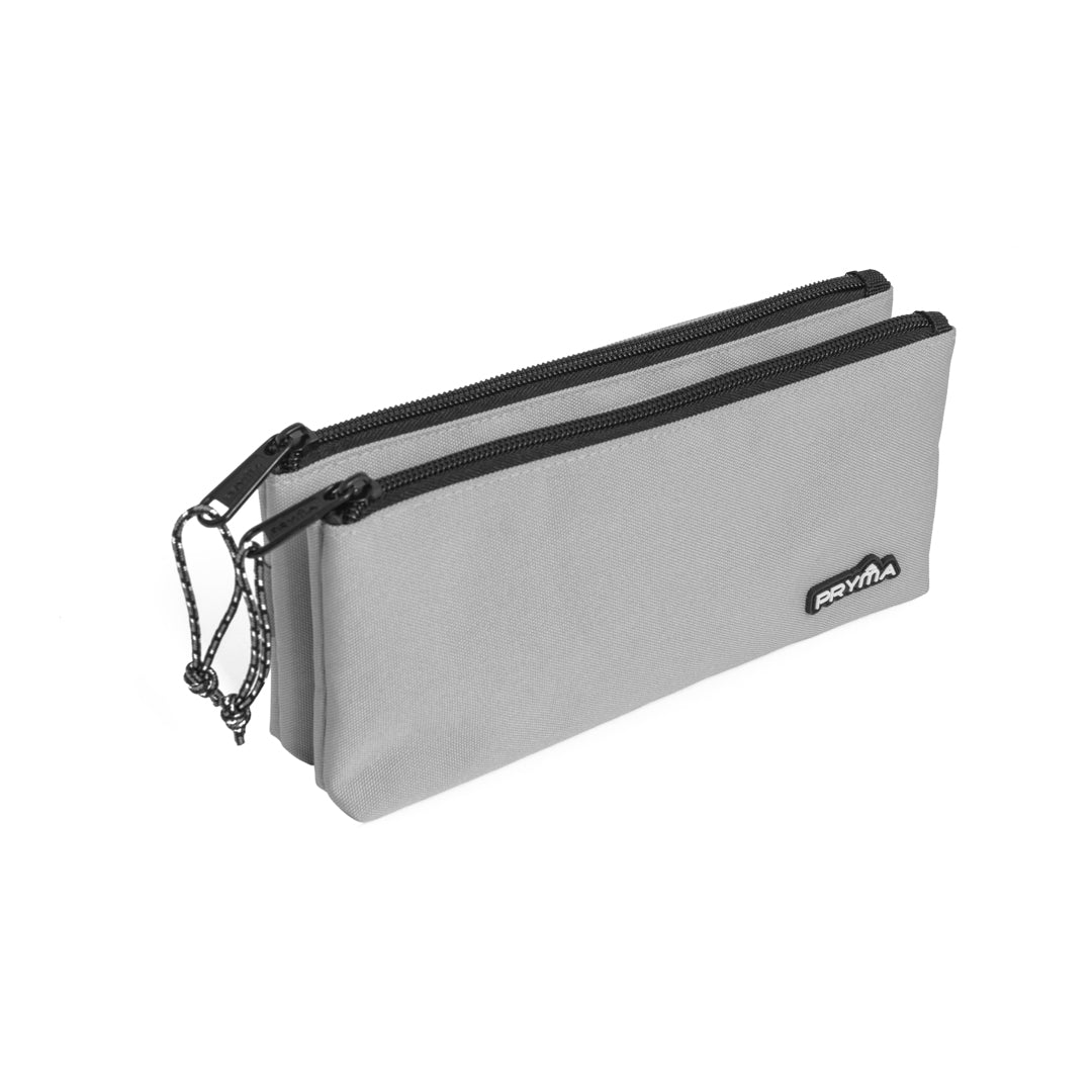 Pryma Astuccio 2 Zip Classic 22x11cm – Portapenne Doppio Alta Capienza per Scuola, Grigio Chiaro