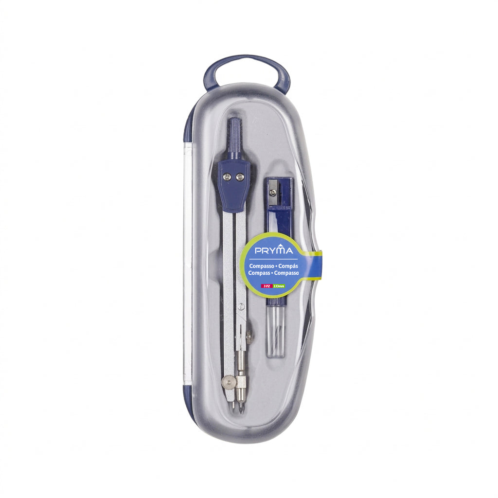 Pryma Set Compasso Professionale 13.3cm – Custodia Rigida con Mine e Temperino Disegno Tecnico, Blu