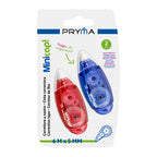 Pryma Correttore a Nastro Minicap! 5mm x 6m – Set 2 Rosso e Blu con Tappo per Scuola e Ufficio