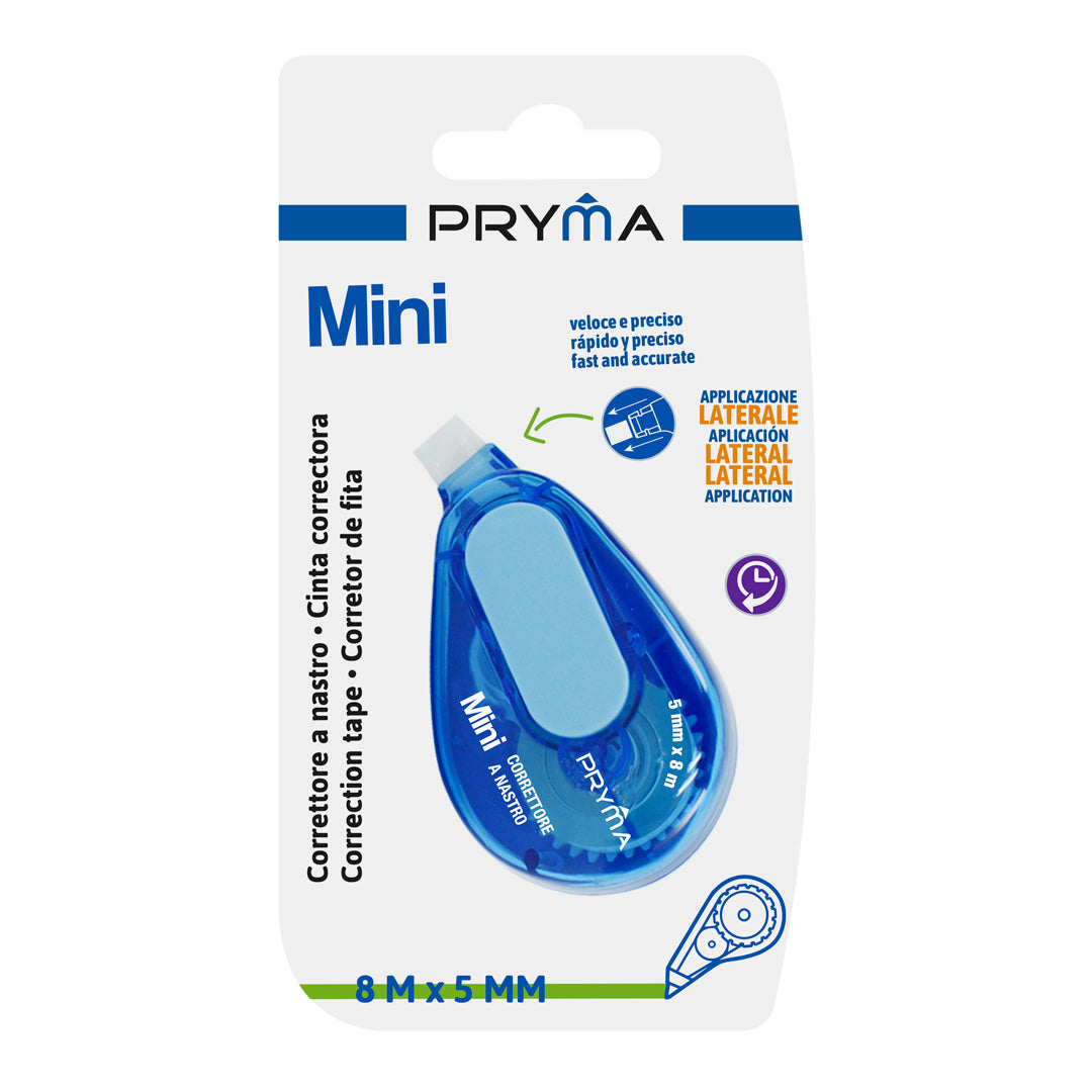 Pryma Correttore a Nastro S/Touch 5mm x 8m – Roller Ergonomico Applicazione Laterale, Blu