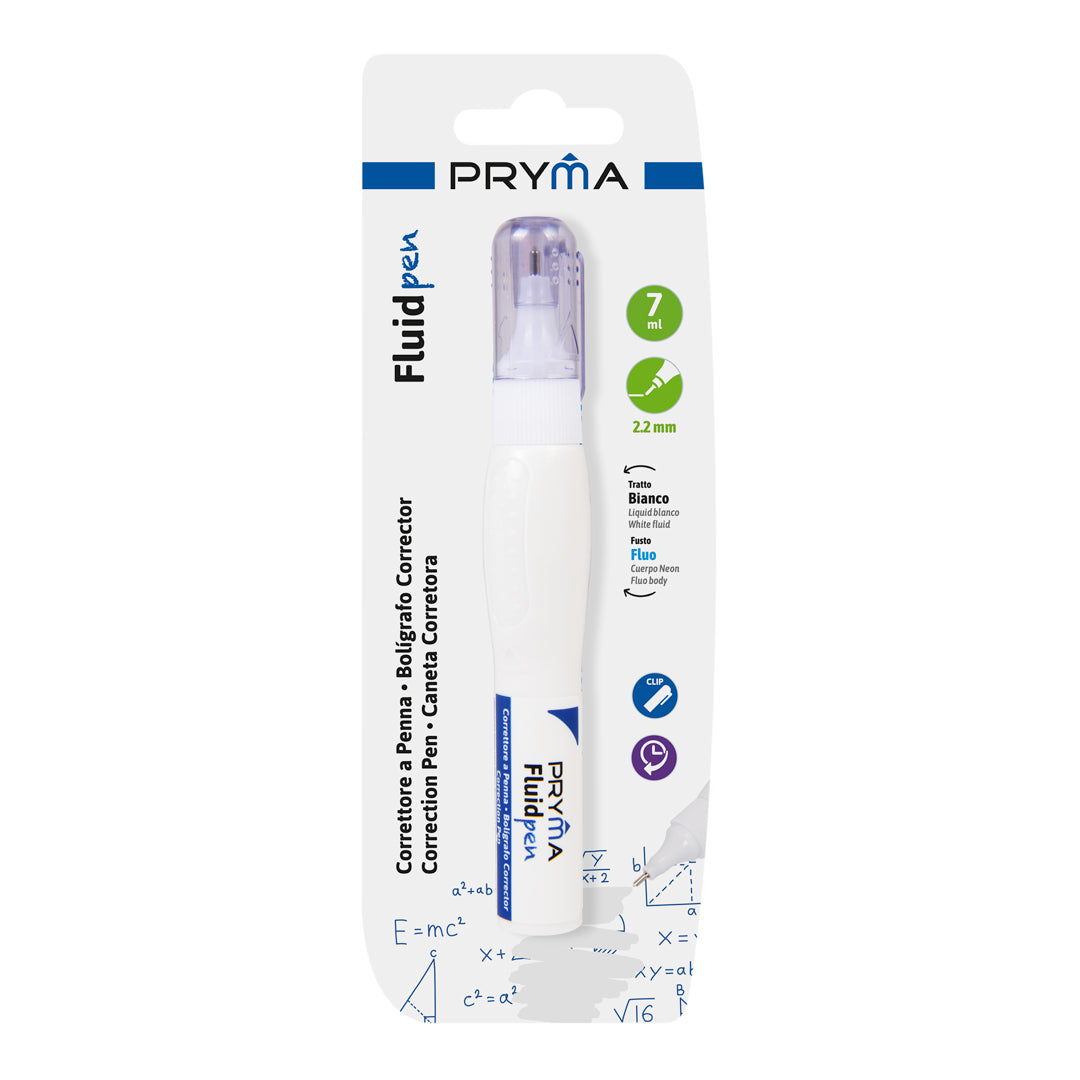Pryma Correttore a Penna Fluidpen 7ml – Bianchetto Fluido Punta 2.2mm Squeezable Scuola e Ufficio