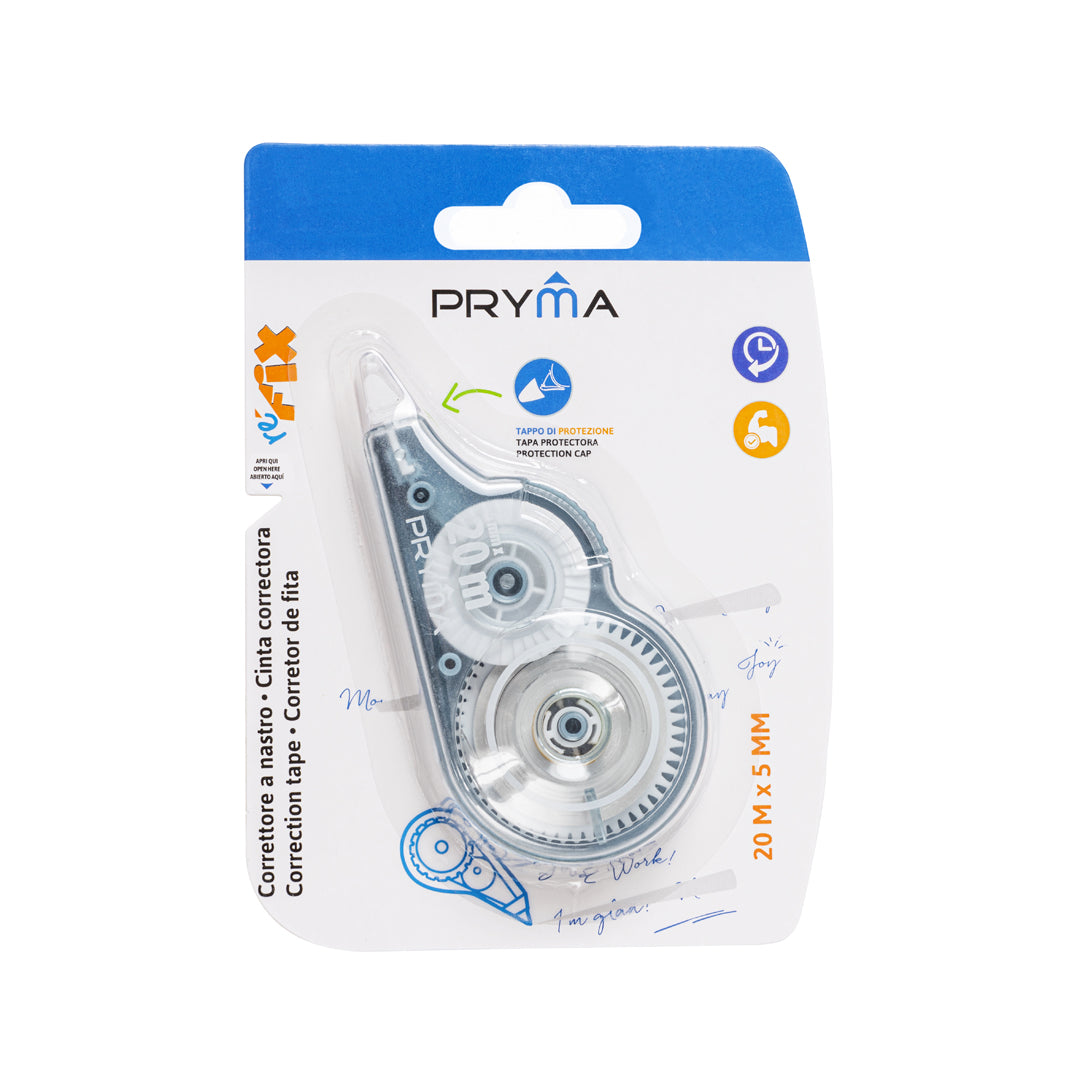 Pryma Correttore a Nastro Refix 5mm x 20m – Roller Alta Coprenza con Tappo, Verde Acqua per Scuola